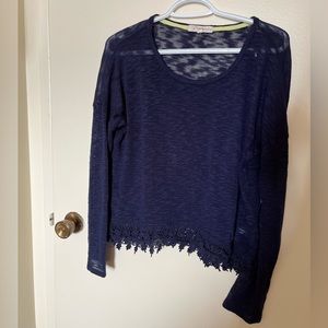 Navy Lightweight Long-Sleeve with Detailed Hem